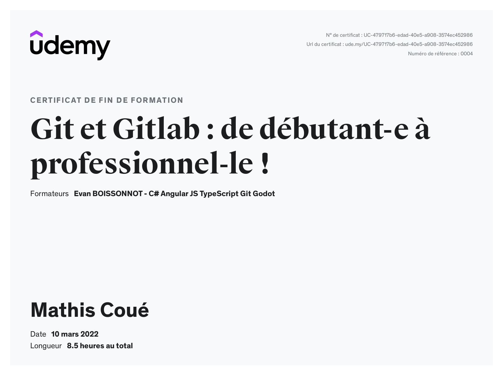 Certificat Udemy Git